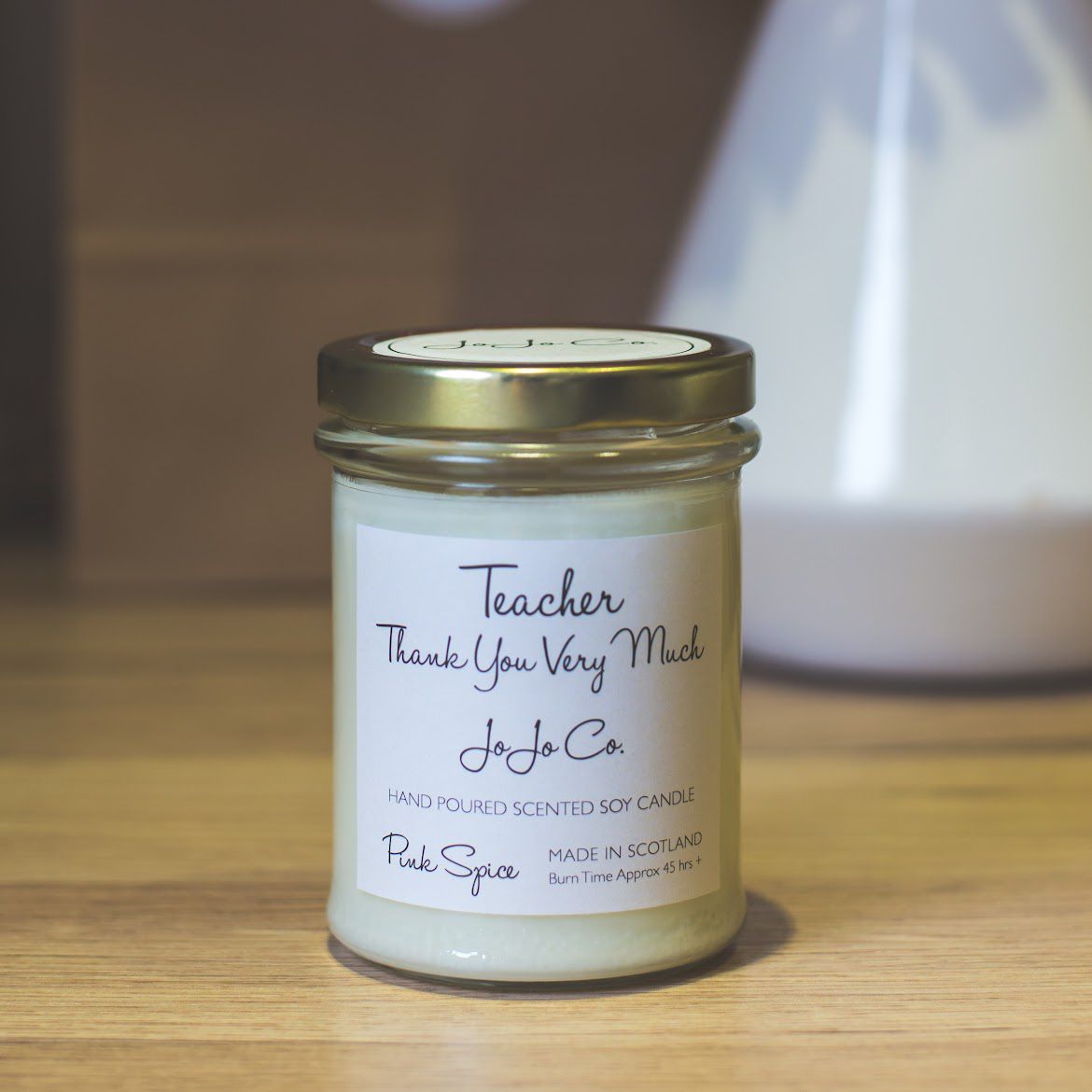 Handmade teacher candle by JoJo Co. — end of term gift
