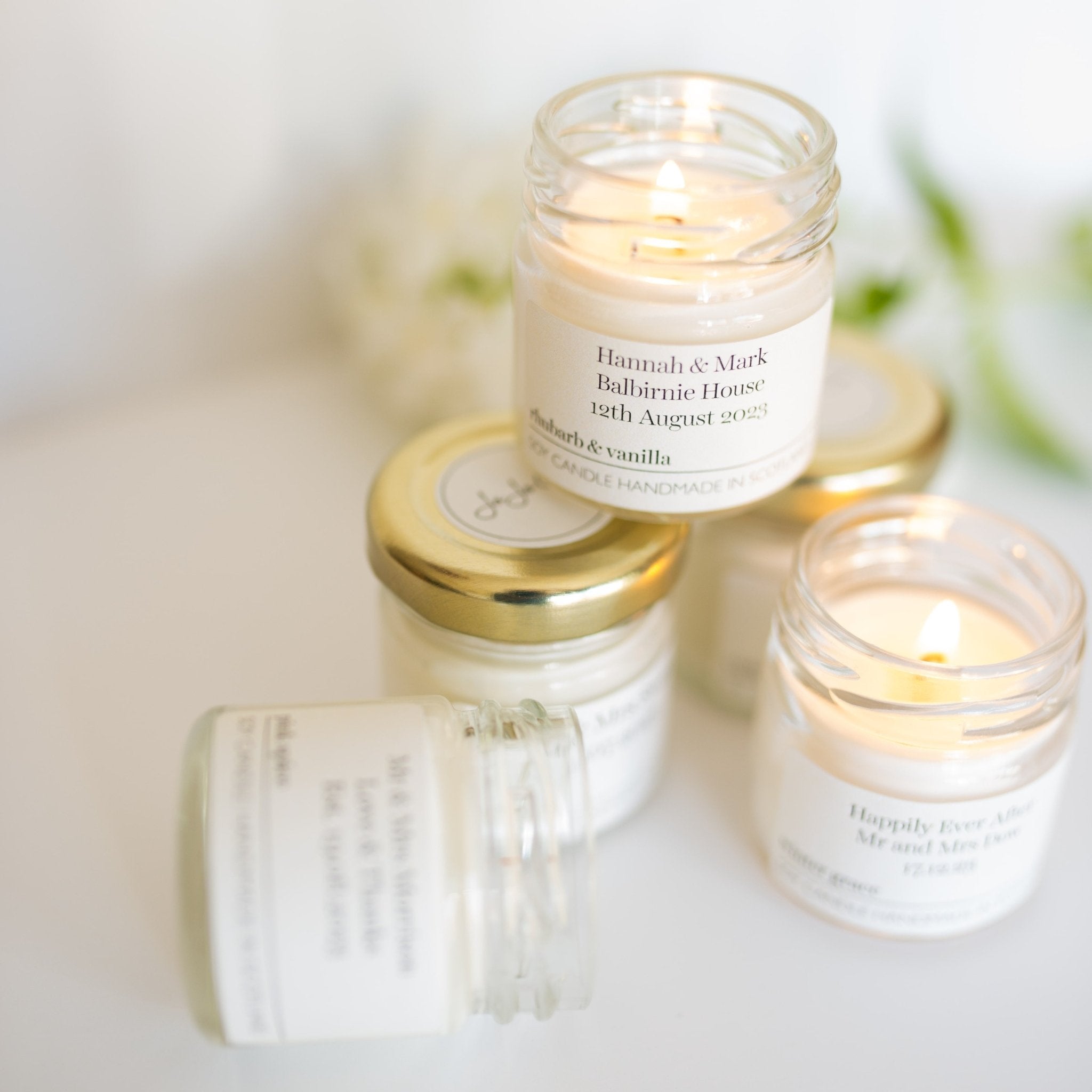Luxury personalised wedding favour soy wax mini candles by JoJo Co.