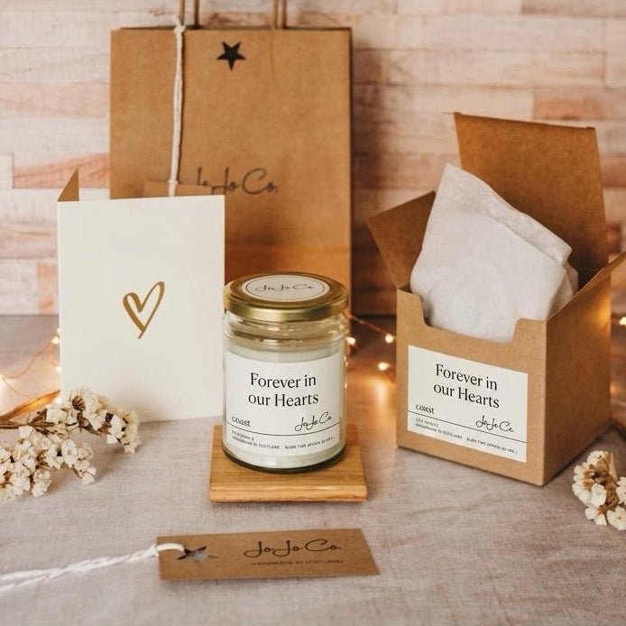 Forever in Our Hearts bereavement sympathy candle in luxury gift box, handmade in Scotland
