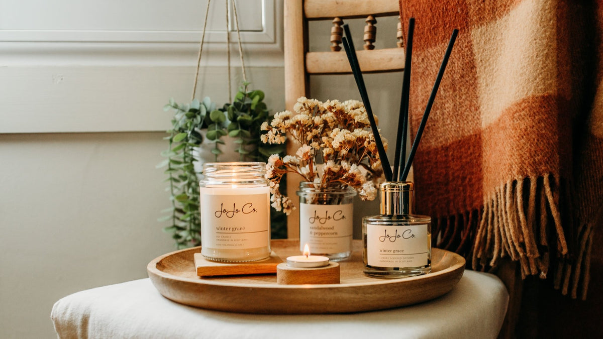 JoJo Co. Winter Grace candle and reed diffuser cosy autumn home fragrance