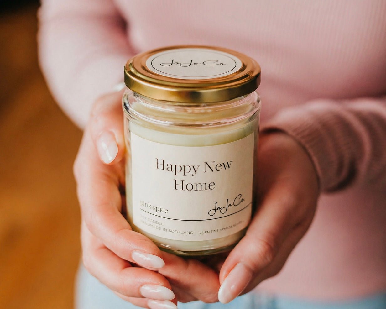 Luxury handmade candles, reed diffusers and gift sets by JoJo Co., thoughtfully chosen as housewarming gifts to help make a new house feel like home. 
