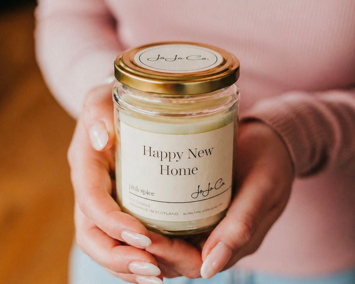Luxury handmade candles, reed diffusers and gift sets by JoJo Co., thoughtfully chosen as housewarming gifts to help make a new house feel like home. 